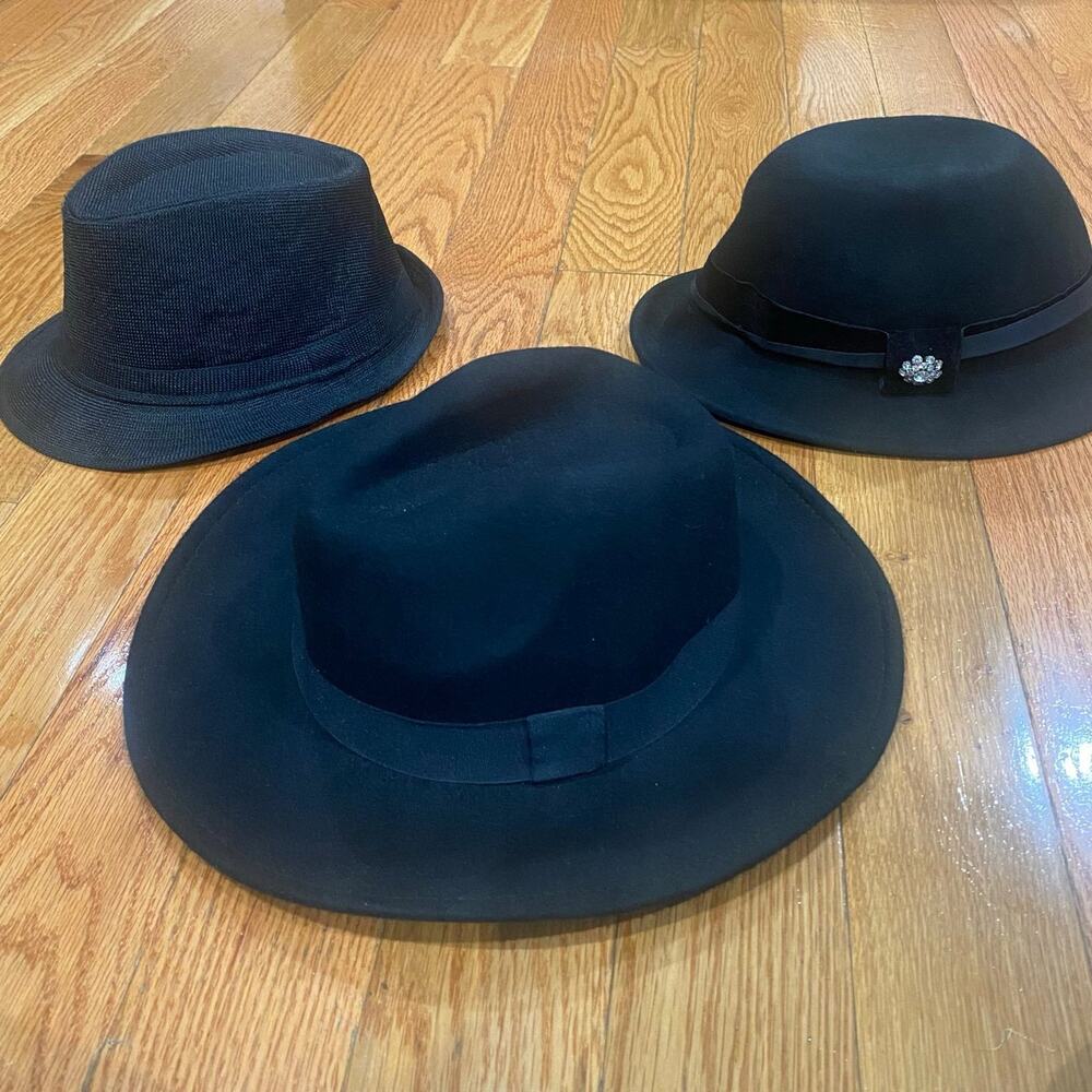 Aldo Scala Pronto Stylish 3 Black Fedora Hats Bundle